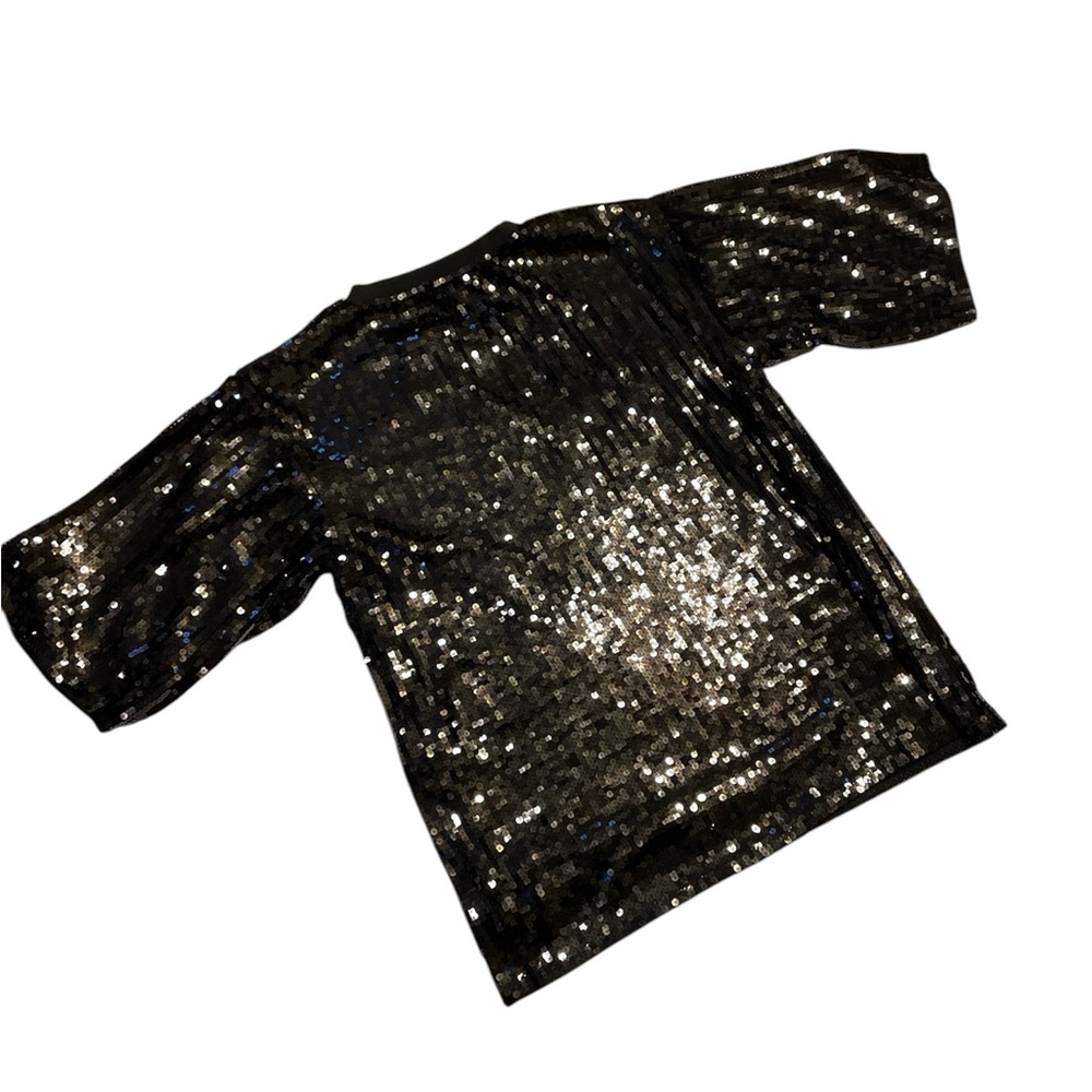 Steve Madden LATE BUT IM BEST DRE$$ED Black Sequins Silver‎ Mini Dress SZ L - Picture 6 of 6
